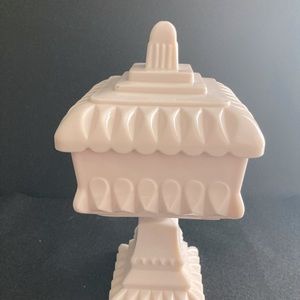 Hobnail design pink Milk Glass pedestal candy dish